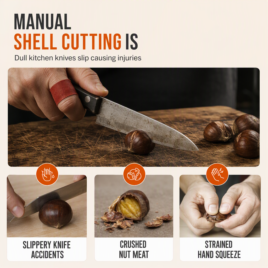 🥳2026 HOT SALE🥳💞50K+ SOLD! 🌰🔧 50% OFF! Stainless Steel Chestnut & Nut Cracker – lever action saves hand strain, stable base & safe scoring. Crack nuts easily! 🛡️✅