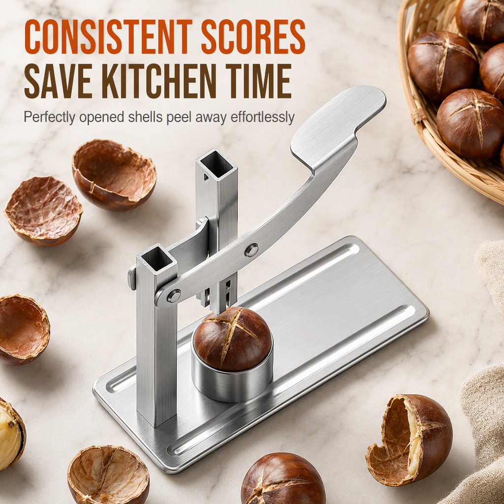 🥳2026 HOT SALE🥳💞50K+ SOLD! 🌰🔧 50% OFF! Stainless Steel Chestnut & Nut Cracker – lever action saves hand strain, stable base & safe scoring. Crack nuts easily! 🛡️✅