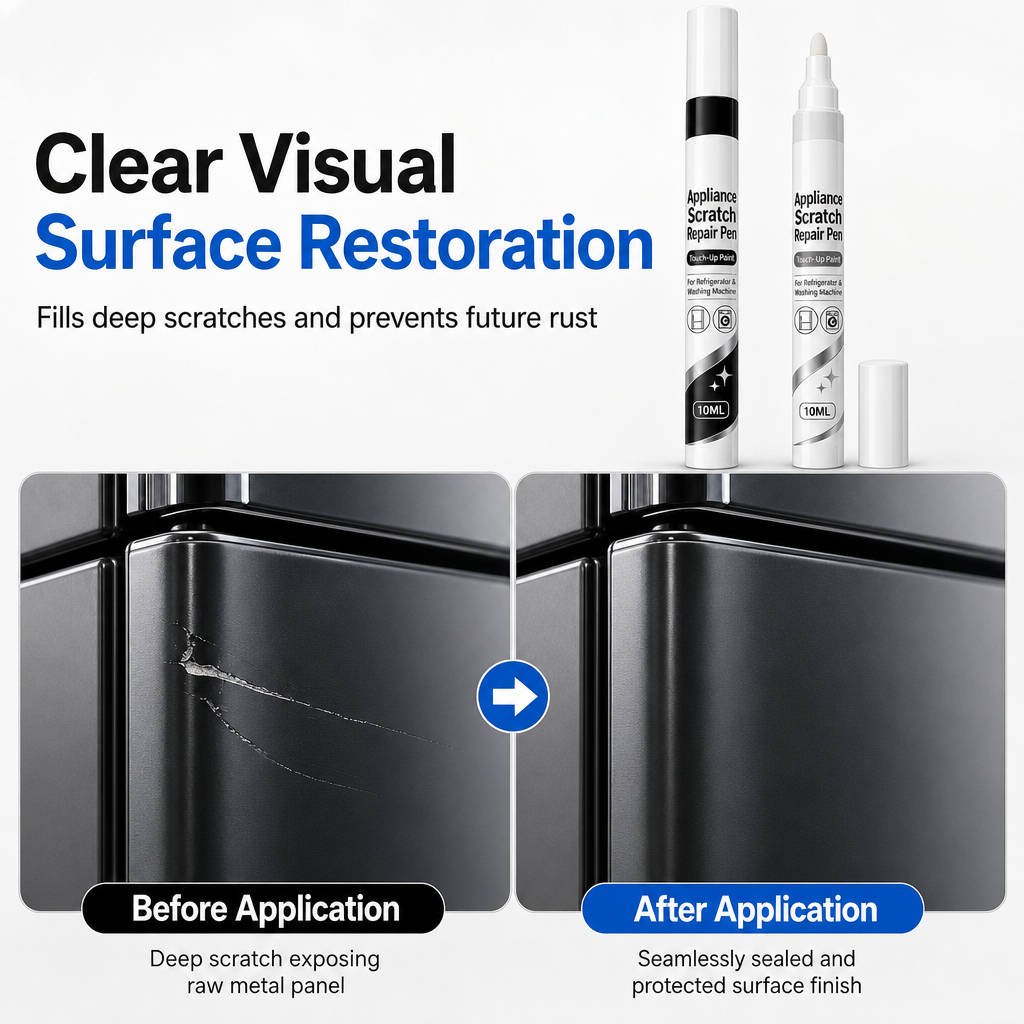 🥳2026 HOT SALE🥳💞50K+ SOLD! 🧊🖊️ 50% OFF! Appliance Scratch Repair Pen – quick-dry formula hides scratches on fridges & washing machines. Black or white, easy 3-step fix! 🛡️✅