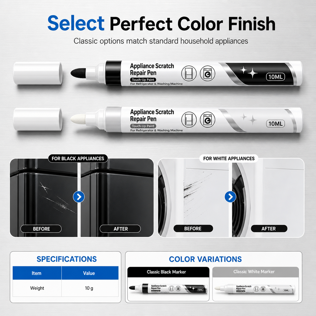 🥳2026 HOT SALE🥳💞50K+ SOLD! 🧊🖊️ 50% OFF! Appliance Scratch Repair Pen – quick-dry formula hides scratches on fridges & washing machines. Black or white, easy 3-step fix! 🛡️✅