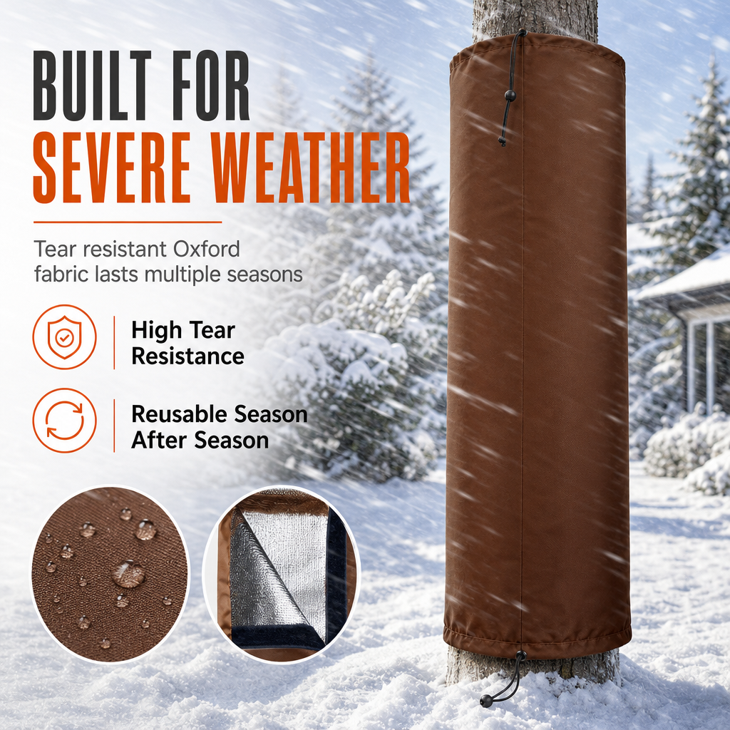 🥳2026 HOT SALE🥳💞50K+ SOLD! 🌳❄️ 50% OFF! Winter Tree Trunk Protector Wrap – reflective thermal shield, breathable Oxford fabric & adjustable drawstrings. Protect bark from frost & cracks! 🛡️✅
