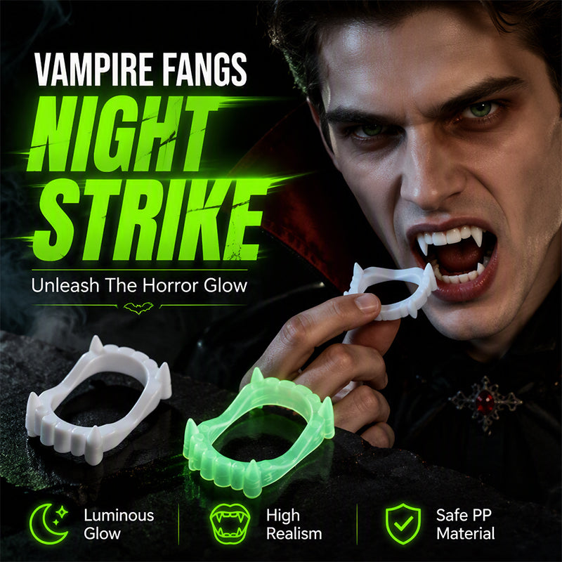 🥳2026 HOT SALE🥳💞50K+ SOLD! 🧛✨ 50% OFF! Halloween Glowing Vampire Fangs – glow-in-the-dark, two fang styles, perfect for parties, cosplay & trick-or-treating! 🎃💚