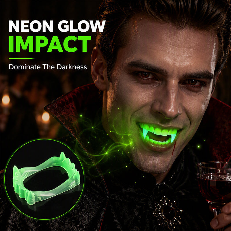 🥳2026 HOT SALE🥳💞50K+ SOLD! 🧛✨ 50% OFF! Halloween Glowing Vampire Fangs – glow-in-the-dark, two fang styles, perfect for parties, cosplay & trick-or-treating! 🎃💚