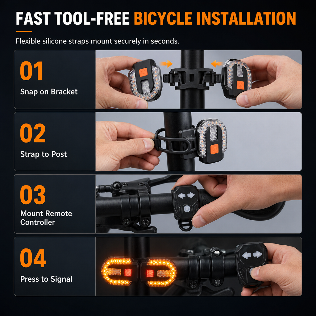 🥳2026 HOT SALE🥳💞50K+ SOLD! 🚴💡 50% OFF! Wireless Bike Turn Signals – thumb-control buttons, split frame lights & USB rechargeable. Signal safely without moving your hands! 🛡️✅v