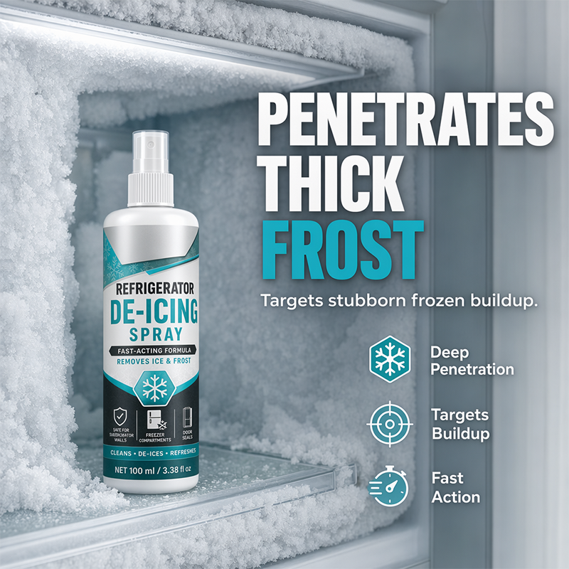 🥳2026 HOT SALE🥳💞50K+ SOLD! 🧊🧼 50% OFF! Refrigerator De-Icing Spray – dissolves thick frost fast, freshens freezer air & reaches tight corners. Includes scraper & towel, no more hard scraping! 🛡️✅