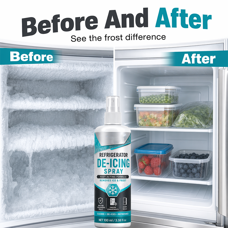🥳2026 HOT SALE🥳💞50K+ SOLD! 🧊🧼 50% OFF! Refrigerator De-Icing Spray – dissolves thick frost fast, freshens freezer air & reaches tight corners. Includes scraper & towel, no more hard scraping! 🛡️✅