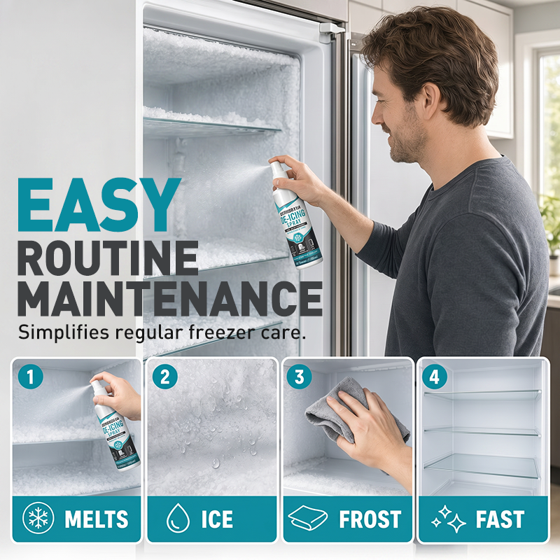 🥳2026 HOT SALE🥳💞50K+ SOLD! 🧊🧼 50% OFF! Refrigerator De-Icing Spray – dissolves thick frost fast, freshens freezer air & reaches tight corners. Includes scraper & towel, no more hard scraping! 🛡️✅