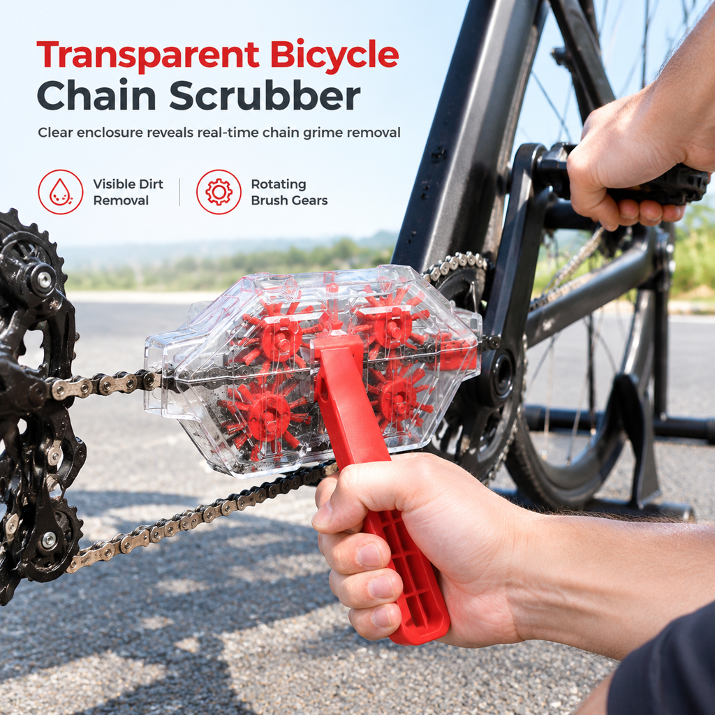 🥳2026 HOT SALE🥳💞50K+ SOLD! 🚲🔧 50% OFF! Transparent Bicycle Chain Cleaner Tool – rotating bristles scrub deep, visible degreasing & magnet catches metal shavings. Cleaner chains, smoother rides! ✨✅