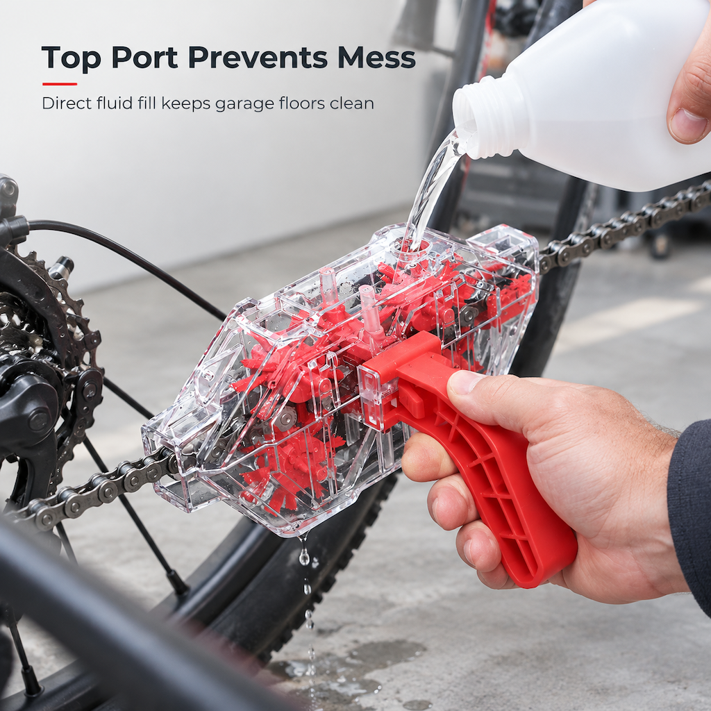 🥳2026 HOT SALE🥳💞50K+ SOLD! 🚲🔧 50% OFF! Transparent Bicycle Chain Cleaner Tool – rotating bristles scrub deep, visible degreasing & magnet catches metal shavings. Cleaner chains, smoother rides! ✨✅