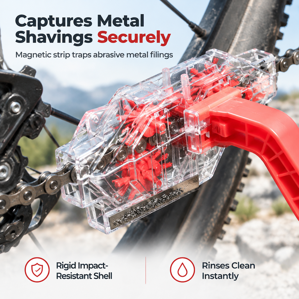 🥳2026 HOT SALE🥳💞50K+ SOLD! 🚲🔧 50% OFF! Transparent Bicycle Chain Cleaner Tool – rotating bristles scrub deep, visible degreasing & magnet catches metal shavings. Cleaner chains, smoother rides! ✨✅