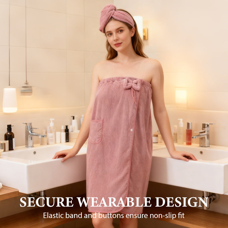 🥳2026 HOT SALE🥳💞50K+ SOLD! 🛁👗 50% OFF! Plus Size Towel Wrap Robe Set with Drying Cap – ultra-soft warm fabric, chic bow & secure fit. Cosy, absorbent post-bath comfort! ✨💪