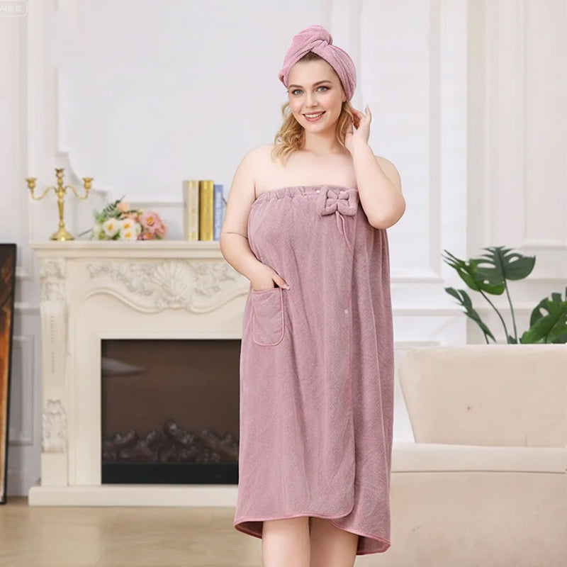 🥳2026 HOT SALE🥳💞50K+ SOLD! 🛁👗 50% OFF! Plus Size Towel Wrap Robe Set with Drying Cap – ultra-soft warm fabric, chic bow & secure fit. Cosy, absorbent post-bath comfort! ✨💪