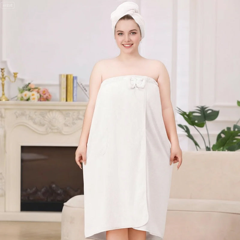 🥳2026 HOT SALE🥳💞50K+ SOLD! 🛁👗 50% OFF! Plus Size Towel Wrap Robe Set with Drying Cap – ultra-soft warm fabric, chic bow & secure fit. Cosy, absorbent post-bath comfort! ✨💪