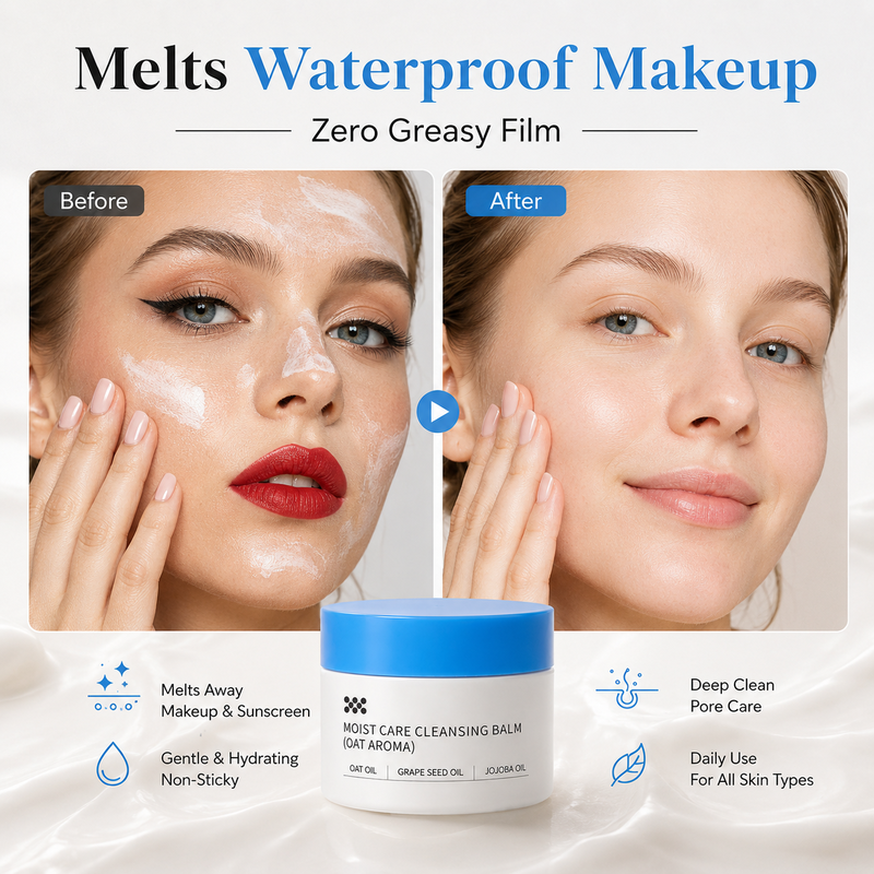 🥳2026 HOT SALE🥳💞50K+ SOLD! 🧴✨ 50% OFF! Gentle Deep Cleansing Makeup Remover Balm – melts waterproof makeup & sunscreen, nourishes with grape seed oil, squalane & shea butter. No harsh rubbing, no greasy residue! 💧💚