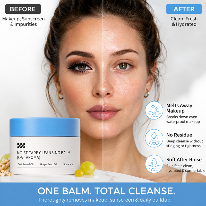🥳2026 HOT SALE🥳💞50K+ SOLD! 🧴✨ 50% OFF! Gentle Deep Cleansing Makeup Remover Balm – melts waterproof makeup & sunscreen, nourishes with grape seed oil, squalane & shea butter. No harsh rubbing, no greasy residue! 💧💚