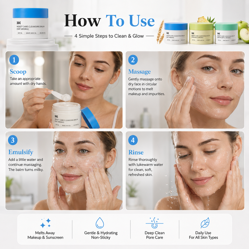 🥳2026 HOT SALE🥳💞50K+ SOLD! 🧴✨ 50% OFF! Gentle Deep Cleansing Makeup Remover Balm – melts waterproof makeup & sunscreen, nourishes with grape seed oil, squalane & shea butter. No harsh rubbing, no greasy residue! 💧💚