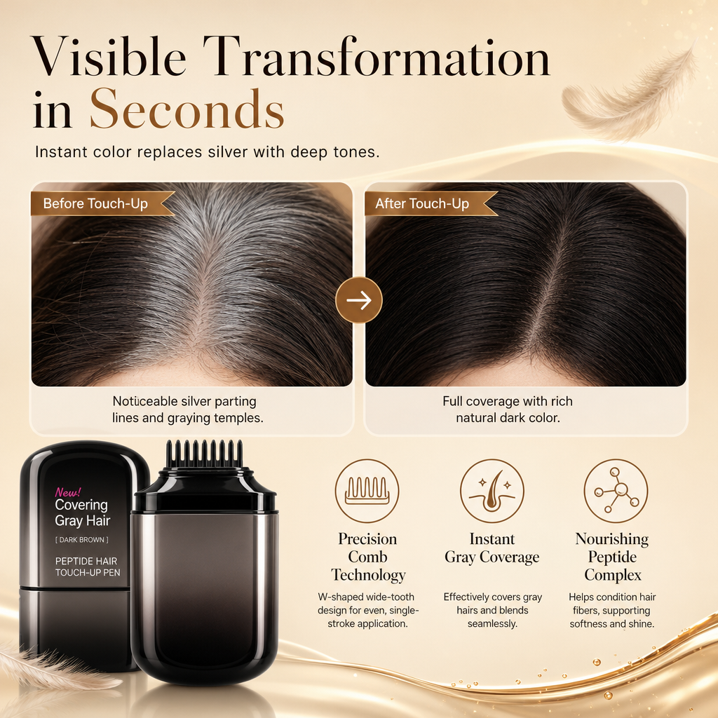 🥳2026 HOT SALE🥳💞50K+ SOLD! 💇‍♀️✨ 50% OFF! Temporary Gray Coverage Hair Color Stick – W-comb precision, peptide formula, sweatproof & quick-dry. Touch up silver strands in seconds! 🛡️✅