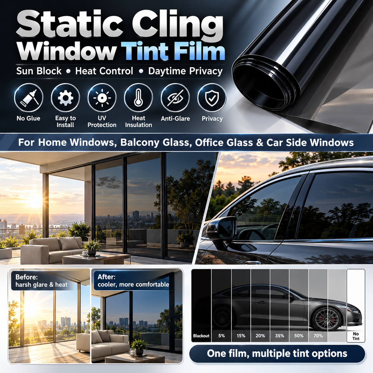 🥳2026 HOT SALE🥳💞50K+ SOLD! 🌞🛡️ 50% OFF! Multi-Purpose Window Tint Film – UV protection, heat reduction & privacy. Scratch-resistant for car, home & office glass! ✨✅