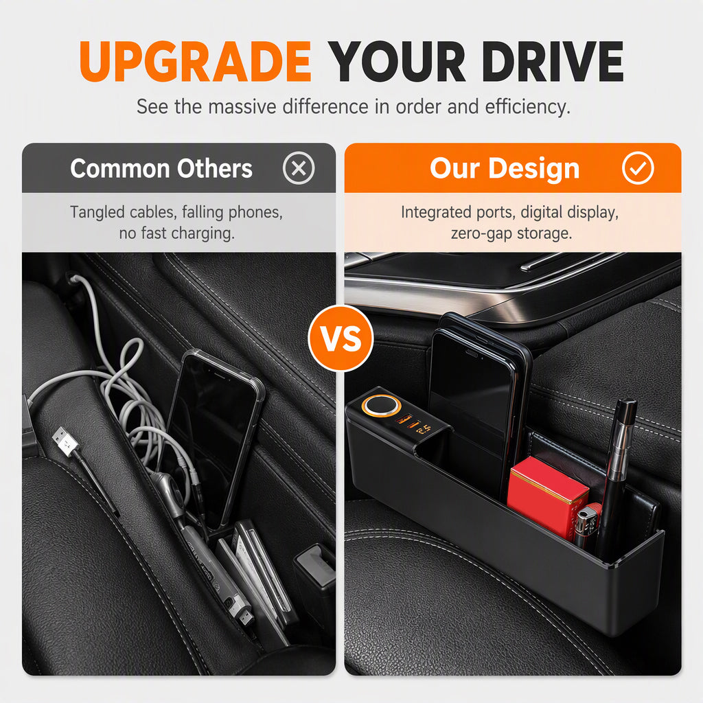 🥳2026 HOT SALE🥳💞50K+ SOLD! 🚗🔌 50% OFF! Car Seat Gap Organizer with USB Charging – fills the gap, PD/QC fast charging, keeps phone, cards & keys within reach. Tidy cockpit! 🛡️✅