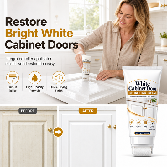 🥳2026 HOT SALE🥳💞50K+ SOLD! 🎨🪵 50% OFF! White Wood Furniture Touch-Up Paste – built-in foam roller, high-opacity white covers yellowed cabinets, doors, trim & tables. Streak-free, easy restore! 🏠✅