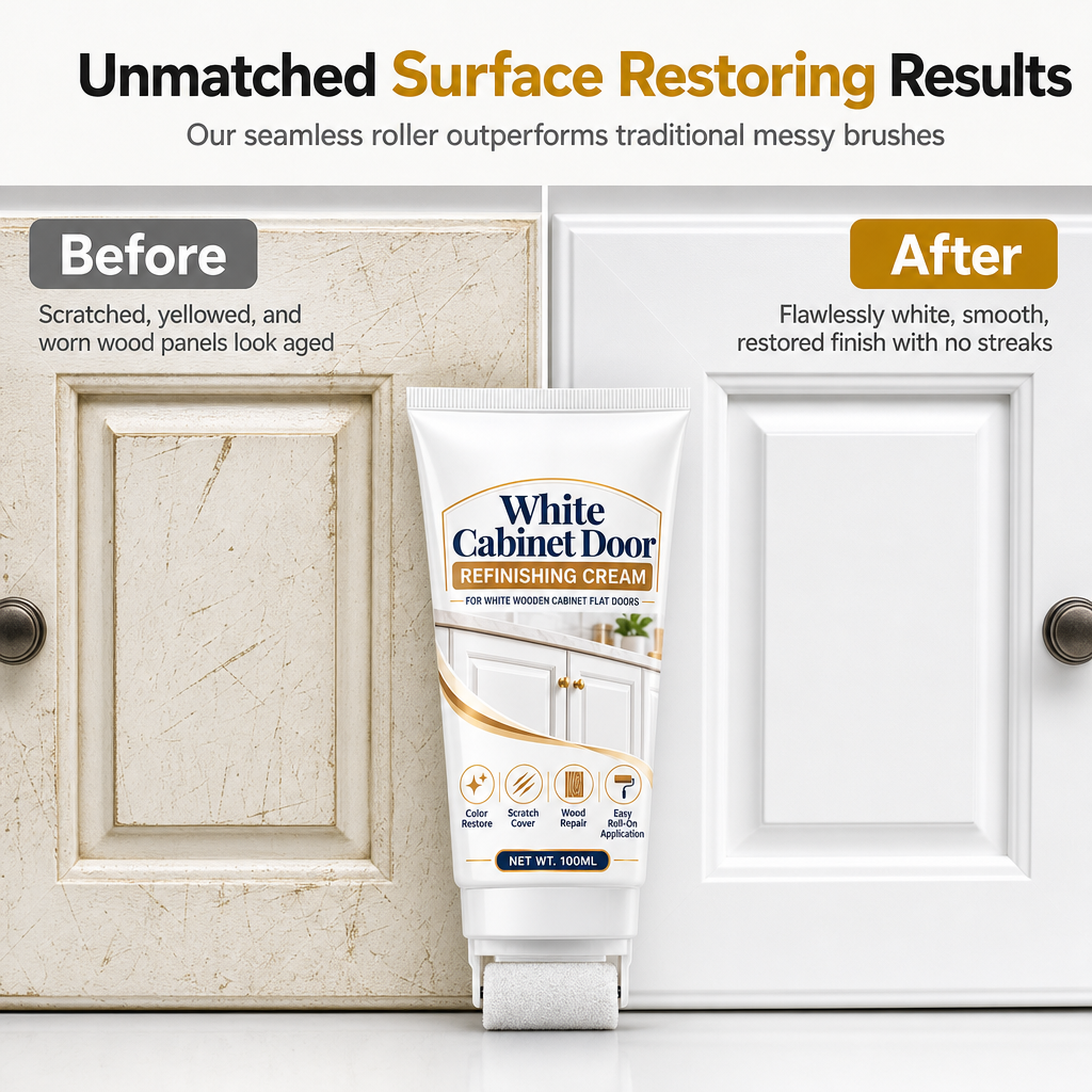 🥳2026 HOT SALE🥳💞50K+ SOLD! 🎨🪵 50% OFF! White Wood Furniture Touch-Up Paste – built-in foam roller, high-opacity white covers yellowed cabinets, doors, trim & tables. Streak-free, easy restore! 🏠✅