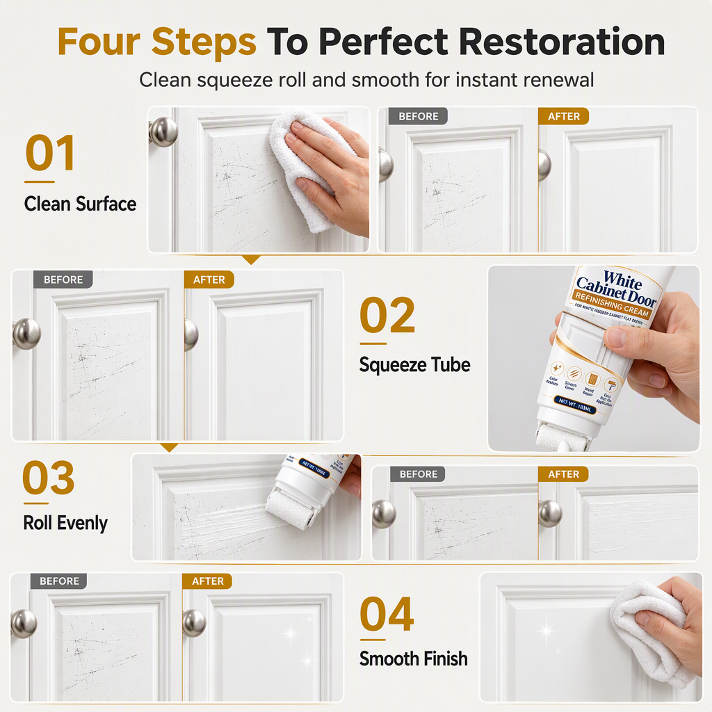 🥳2026 HOT SALE🥳💞50K+ SOLD! 🎨🪵 50% OFF! White Wood Furniture Touch-Up Paste – built-in foam roller, high-opacity white covers yellowed cabinets, doors, trim & tables. Streak-free, easy restore! 🏠✅