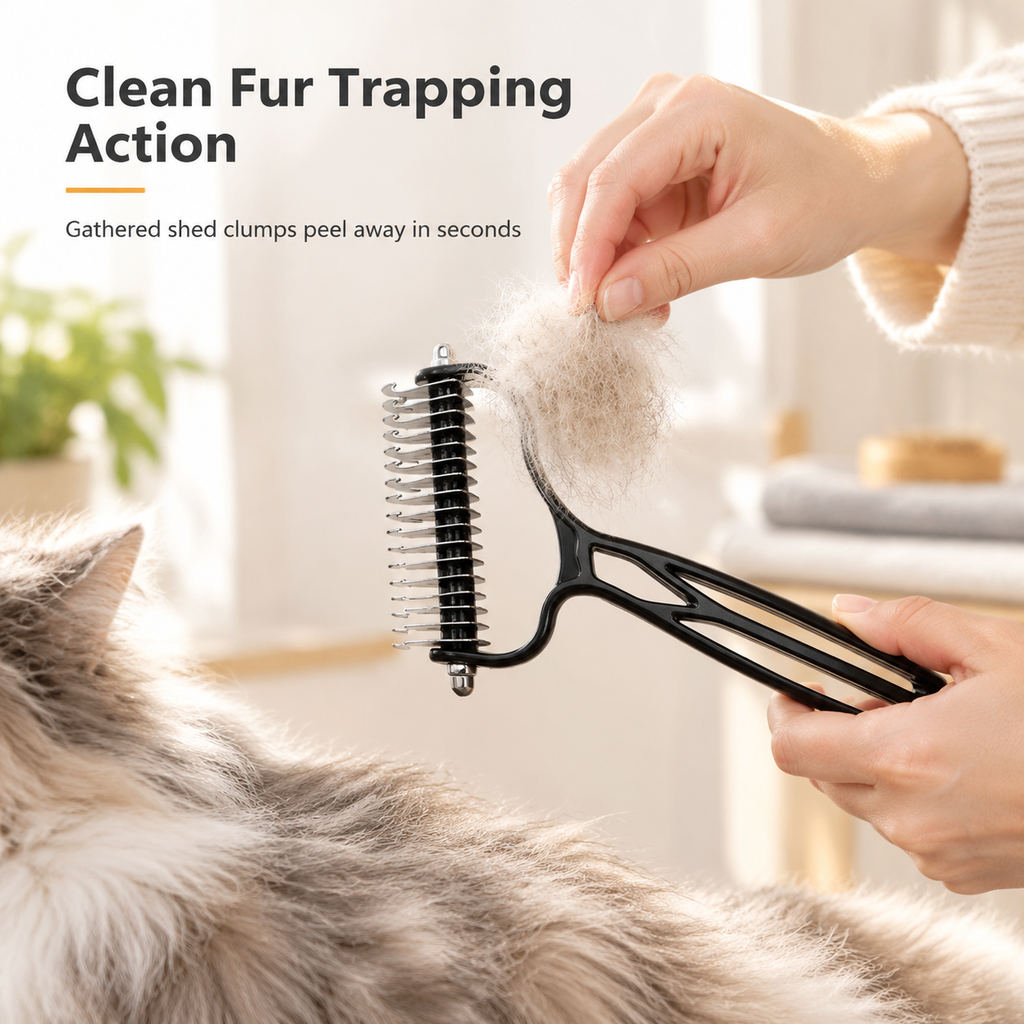🥳2026 HOT SALE🥳💞50K+ SOLD! 🐾✨ 50% OFF! Pet Dematting & Deshedding Comb – dual rake clears tangles & mats, rounded tips protect skin, rust-resistant. Gentle grooming for dogs & cats! 🛡️💪