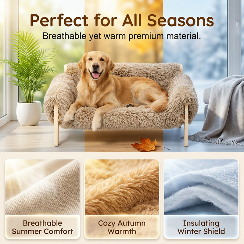 🥳2026 HOT SALE🥳💞50K+ SOLD! 🐾🛏️ 50% OFF! All-Season Washable Pet Bed – sturdy wooden frame, cloud-like plush & removable cover. Cosy comfort for cats & dogs year-round! 🛡️💚