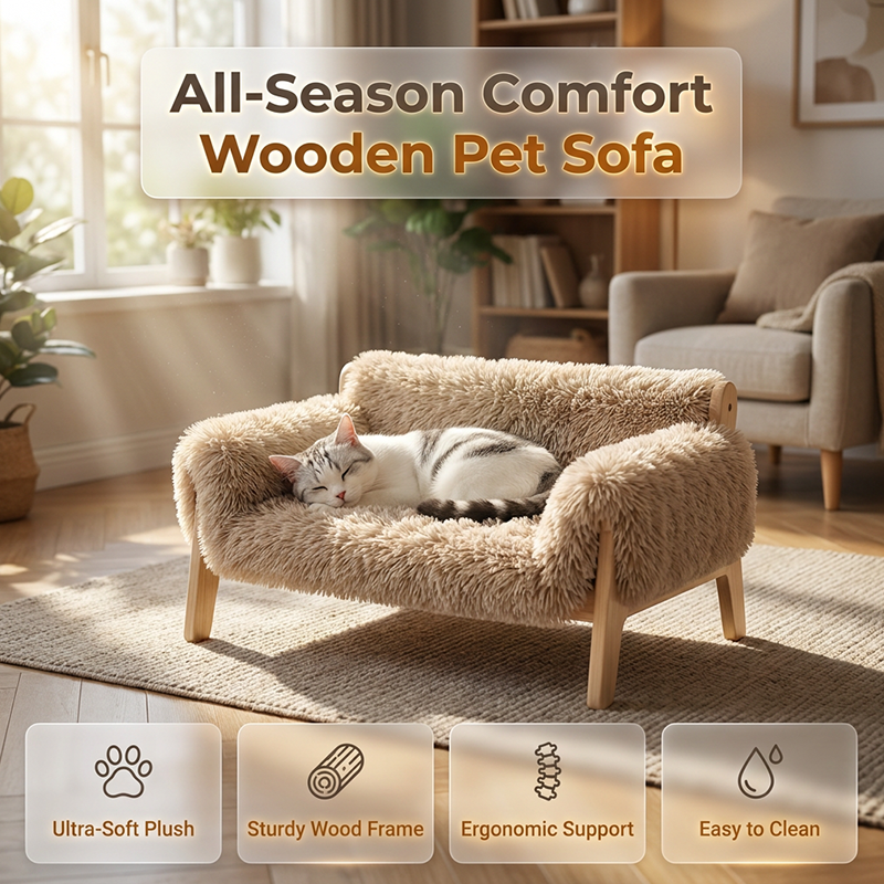 🥳2026 HOT SALE🥳💞50K+ SOLD! 🐾🛏️ 50% OFF! All-Season Washable Pet Bed – sturdy wooden frame, cloud-like plush & removable cover. Cosy comfort for cats & dogs year-round! 🛡️💚