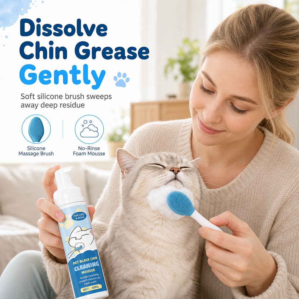 🥳2026 HOT SALE🥳💞50K+ SOLD! 🐾🧼 50% OFF! Pet Black Chin Cleansing Mousse – gentle no-rinse mousse dissolves chin grease, soft silicone tips clean every curve. Safe & easy for cats & dogs! 🛡️💚