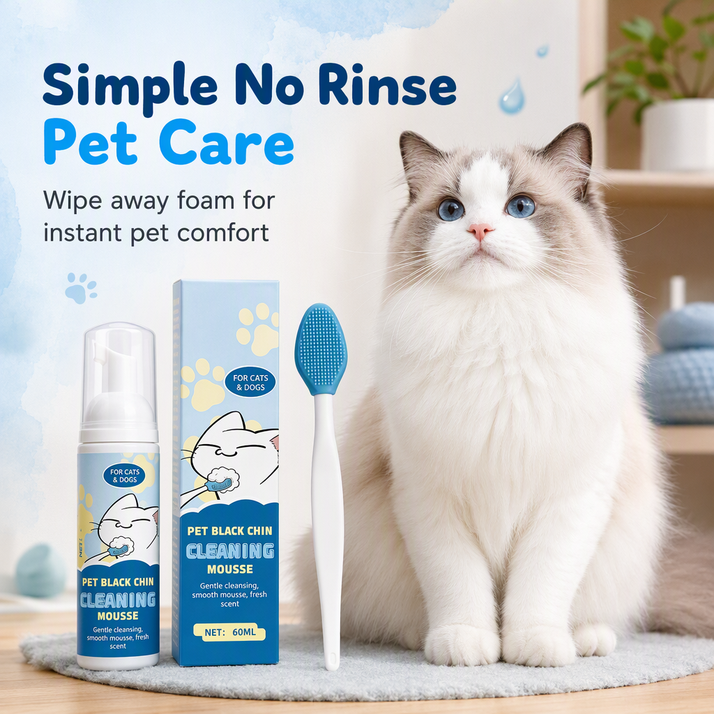 🥳2026 HOT SALE🥳💞50K+ SOLD! 🐾🧼 50% OFF! Pet Black Chin Cleansing Mousse – gentle no-rinse mousse dissolves chin grease, soft silicone tips clean every curve. Safe & easy for cats & dogs! 🛡️💚