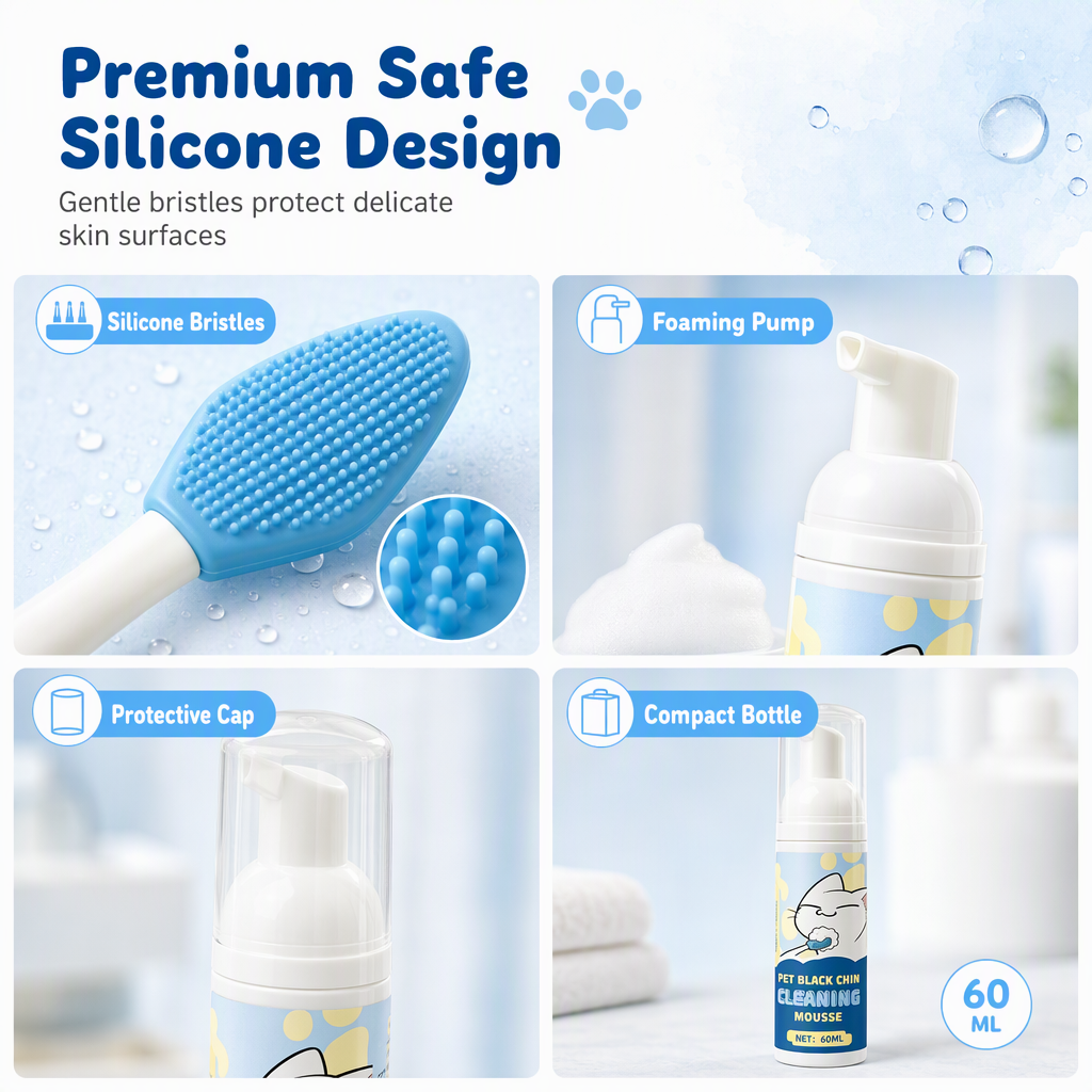 🥳2026 HOT SALE🥳💞50K+ SOLD! 🐾🧼 50% OFF! Pet Black Chin Cleansing Mousse – gentle no-rinse mousse dissolves chin grease, soft silicone tips clean every curve. Safe & easy for cats & dogs! 🛡️💚