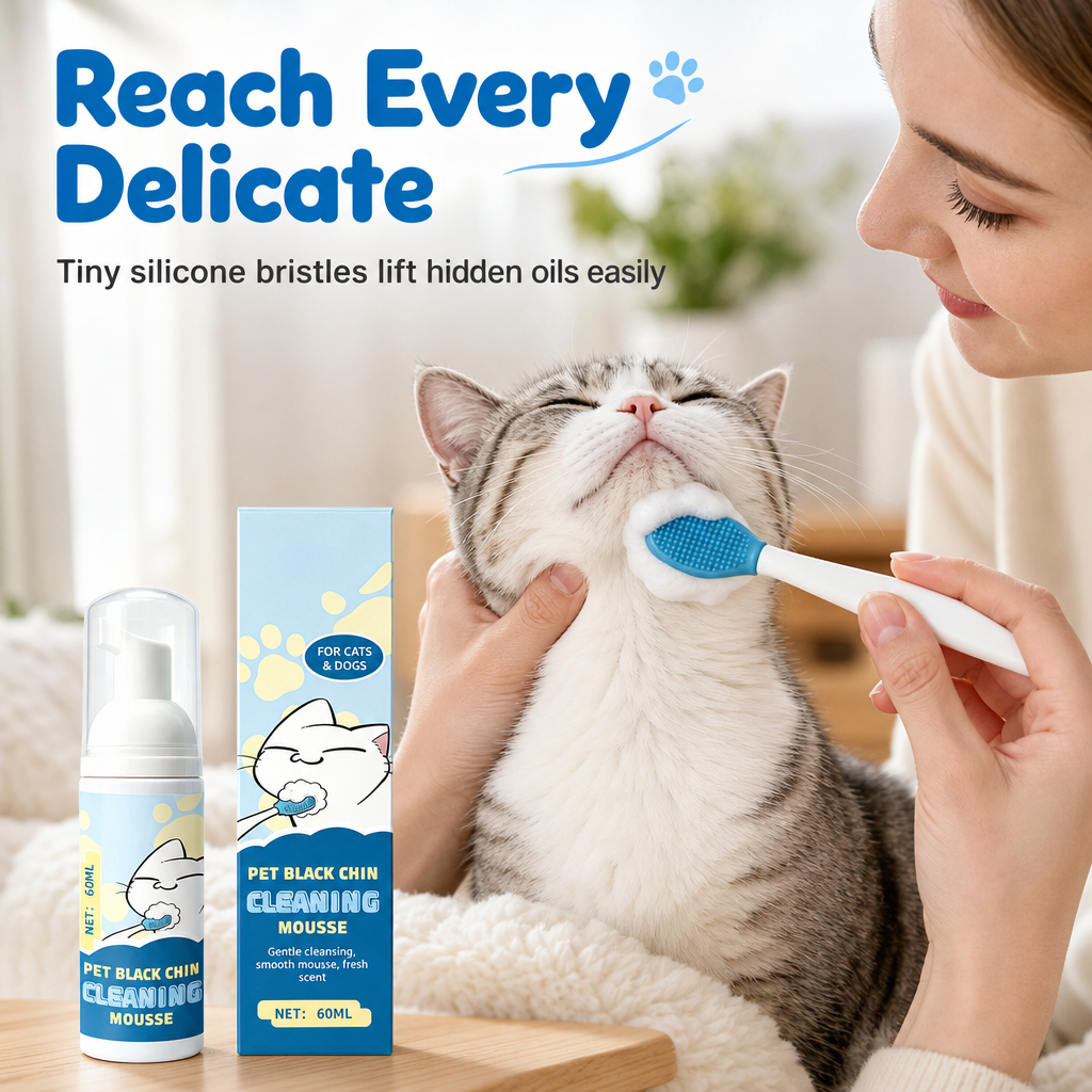🥳2026 HOT SALE🥳💞50K+ SOLD! 🐾🧼 50% OFF! Pet Black Chin Cleansing Mousse – gentle no-rinse mousse dissolves chin grease, soft silicone tips clean every curve. Safe & easy for cats & dogs! 🛡️💚