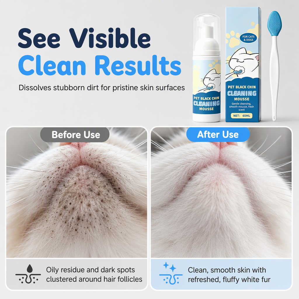 🥳2026 HOT SALE🥳💞50K+ SOLD! 🐾🧼 50% OFF! Pet Black Chin Cleansing Mousse – gentle no-rinse mousse dissolves chin grease, soft silicone tips clean every curve. Safe & easy for cats & dogs! 🛡️💚