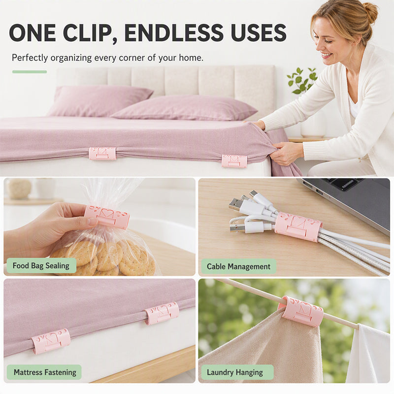 🥳2026 HOT SALE🥳💞50K+ SOLD! 🛏️📌 50% OFF! Needle-Free Bedsheet Clips – 6 or 10 pack, durable ABS, grip edges without sharp pins. Keep sheets neatly in place! 🛡️✅