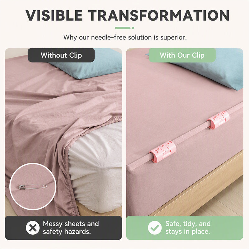 🥳2026 HOT SALE🥳💞50K+ SOLD! 🛏️📌 50% OFF! Needle-Free Bedsheet Clips – 6 or 10 pack, durable ABS, grip edges without sharp pins. Keep sheets neatly in place! 🛡️✅