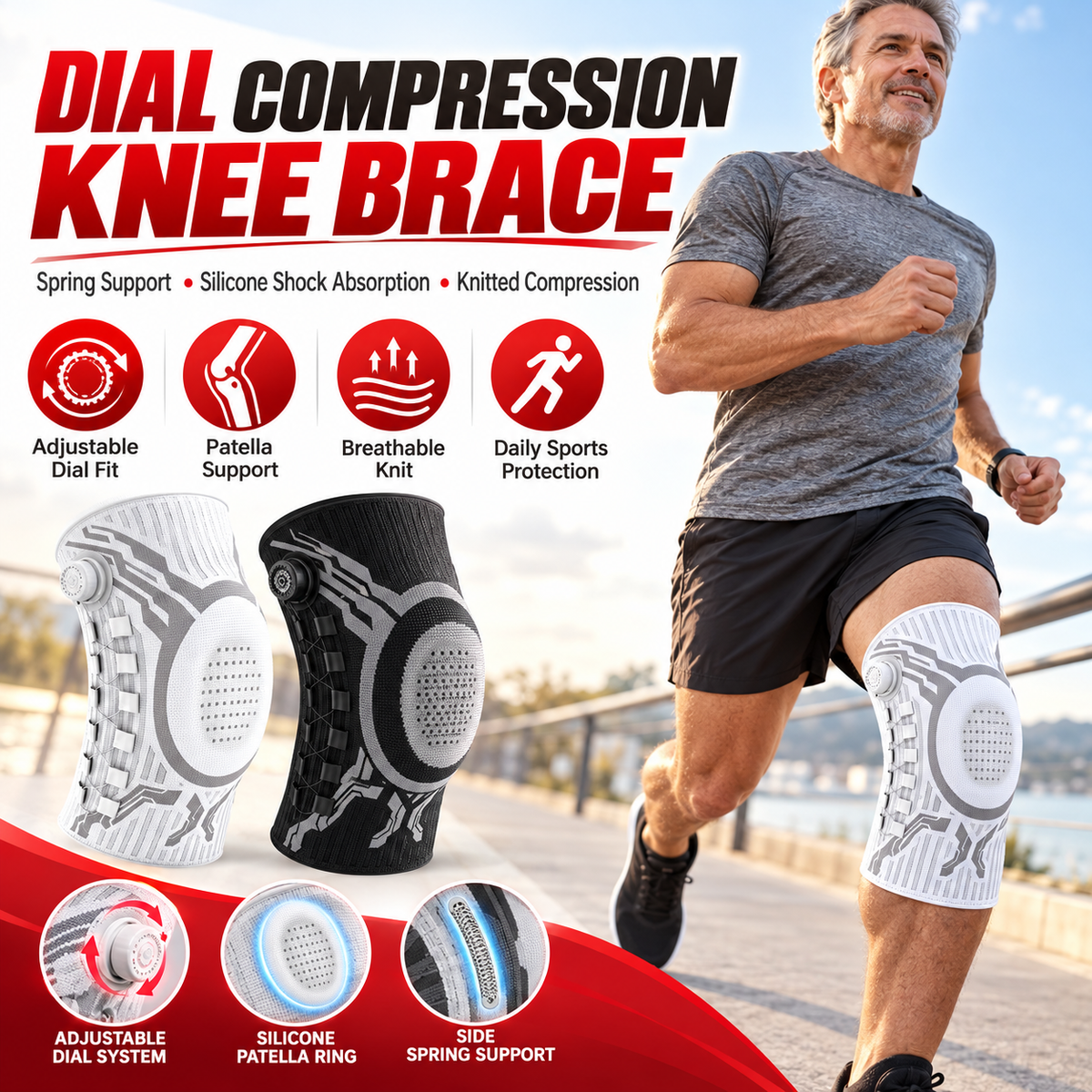 🥳2026 HOT SALE🥳💞50K+ SOLD! 🦵🔧 50% OFF! Dial-Adjustable Sports Knee Brace – alloy spring support, honeycomb silicone pad & anti-slip fit. Comfortable stability for walking, running & daily support! 🛡️💪