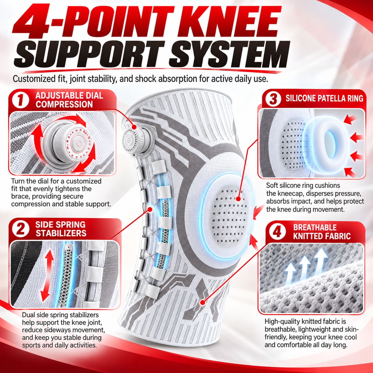 🥳2026 HOT SALE🥳💞50K+ SOLD! 🦵🔧 50% OFF! Dial-Adjustable Sports Knee Brace – alloy spring support, honeycomb silicone pad & anti-slip fit. Comfortable stability for walking, running & daily support! 🛡️💪