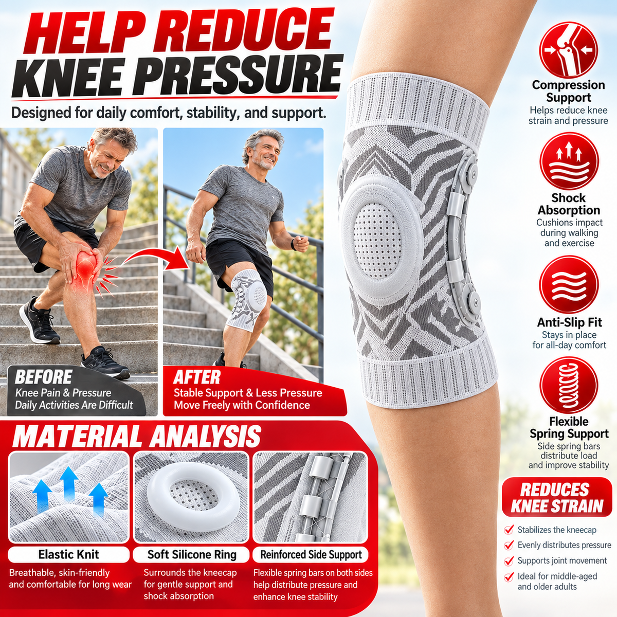 🥳2026 HOT SALE🥳💞50K+ SOLD! 🦵🔧 50% OFF! Dial-Adjustable Sports Knee Brace – alloy spring support, honeycomb silicone pad & anti-slip fit. Comfortable stability for walking, running & daily support! 🛡️💪