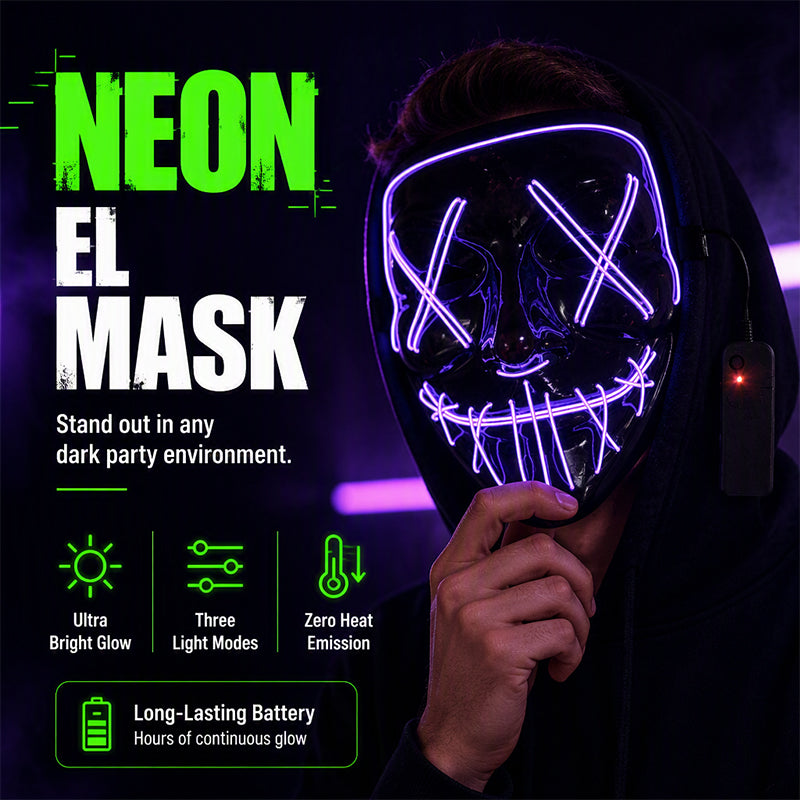 🥳2026 HOT SALE🥳💞50K+ SOLD! 🎃✨ 50% OFF! Halloween LED Glowing Mask – 10 vibrant colours, multiple light modes, comfortable adjustable fit. Glow through every party & cosplay! 💡💚