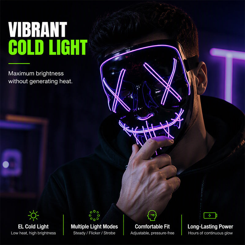 🥳2026 HOT SALE🥳💞50K+ SOLD! 🎃✨ 50% OFF! Halloween LED Glowing Mask – 10 vibrant colours, multiple light modes, comfortable adjustable fit. Glow through every party & cosplay! 💡💚