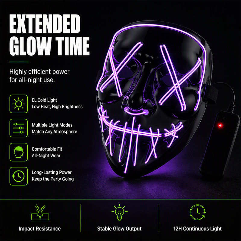 🥳2026 HOT SALE🥳💞50K+ SOLD! 🎃✨ 50% OFF! Halloween LED Glowing Mask – 10 vibrant colours, multiple light modes, comfortable adjustable fit. Glow through every party & cosplay! 💡💚