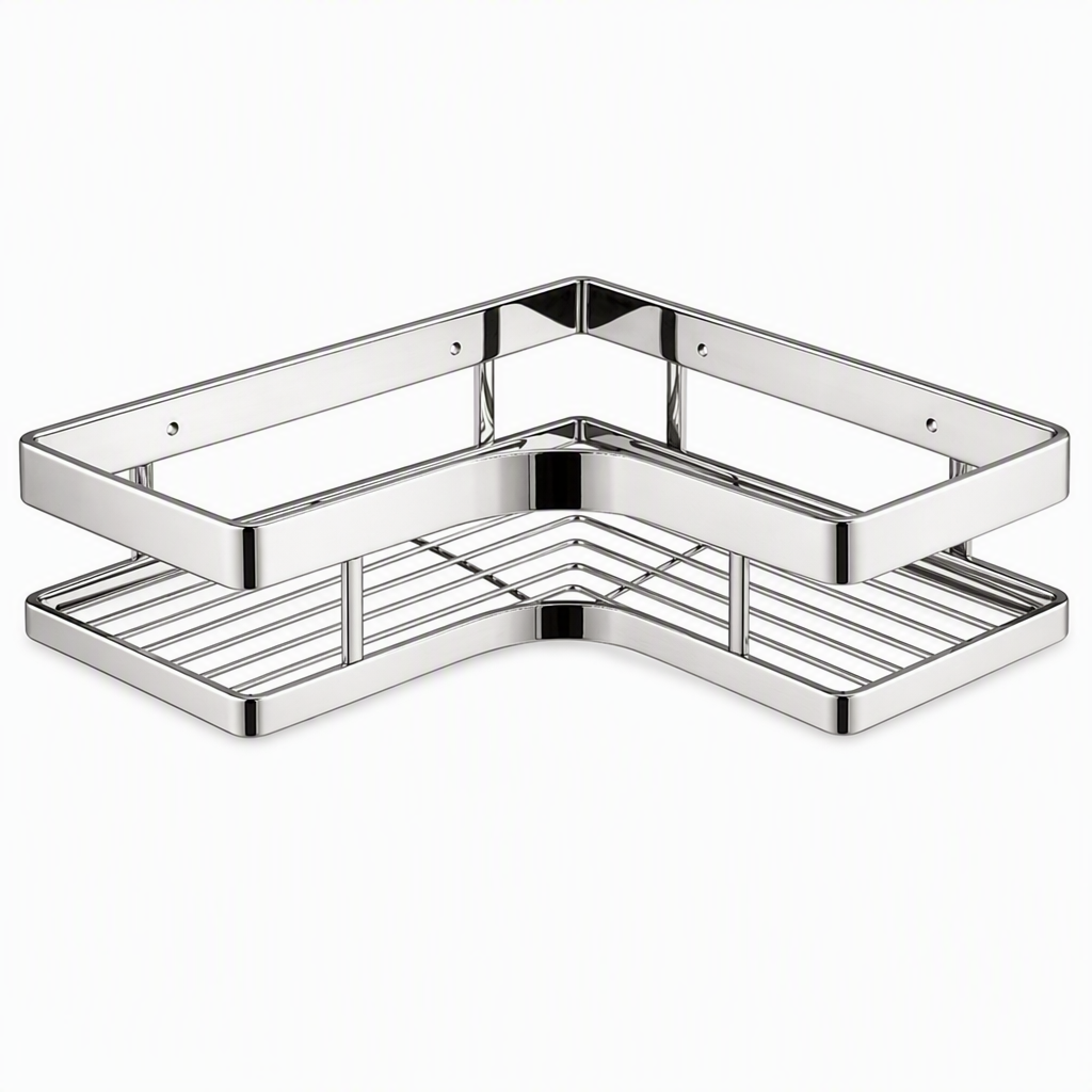 🥳2026 HOT SALE🥳💞50K+ SOLD! 🚿🧴 50% OFF! No-Drill Bathroom Corner Shelf – 8mm thickened flat bar, rustproof stainless steel, strong adhesive. Maximizes corner storage without wall damage! 🛡️✅