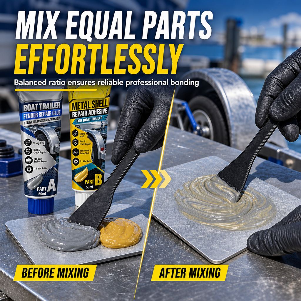 🥳2026 HOT SALE🥳💞50K+ SOLD! 🔧⛵ 50% OFF! Boat Trailer Metal Repair Glue – two-component AB adhesive, mixes easily & bonds metal mudguards firmly. Vibration-proof, waterproof, heavy-duty repair! 🛡️💪