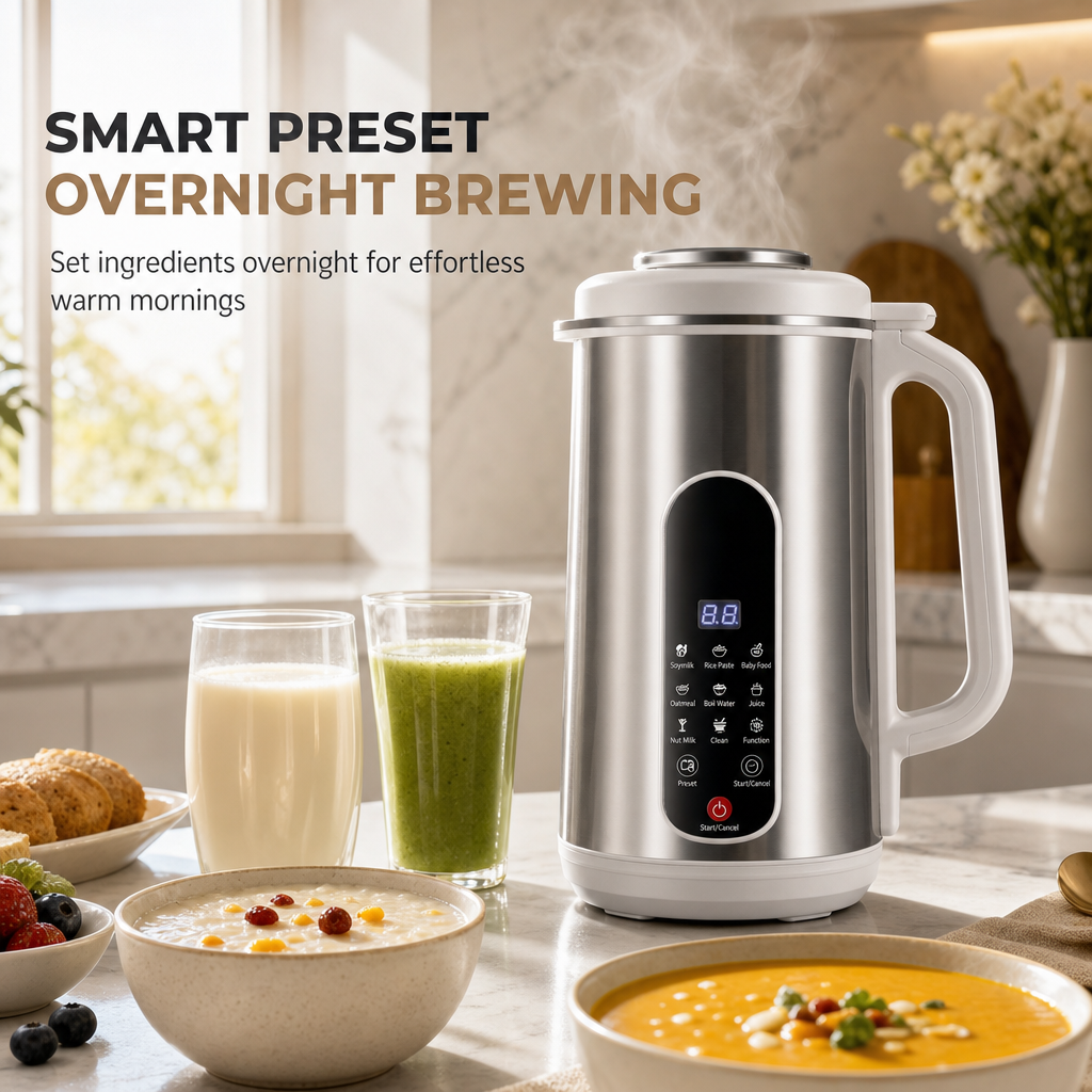 🥳2026 HOT SALE🥳💞50K+ SOLD! 🥛⚙️ 50% OFF! 304 Stainless Steel Soy Milk Maker & Blender – filter-free ultra-fine grinding, smart overnight preset, multi-layer thermal guard. Hot soy milk, porridge & baby food! 🛡️✅