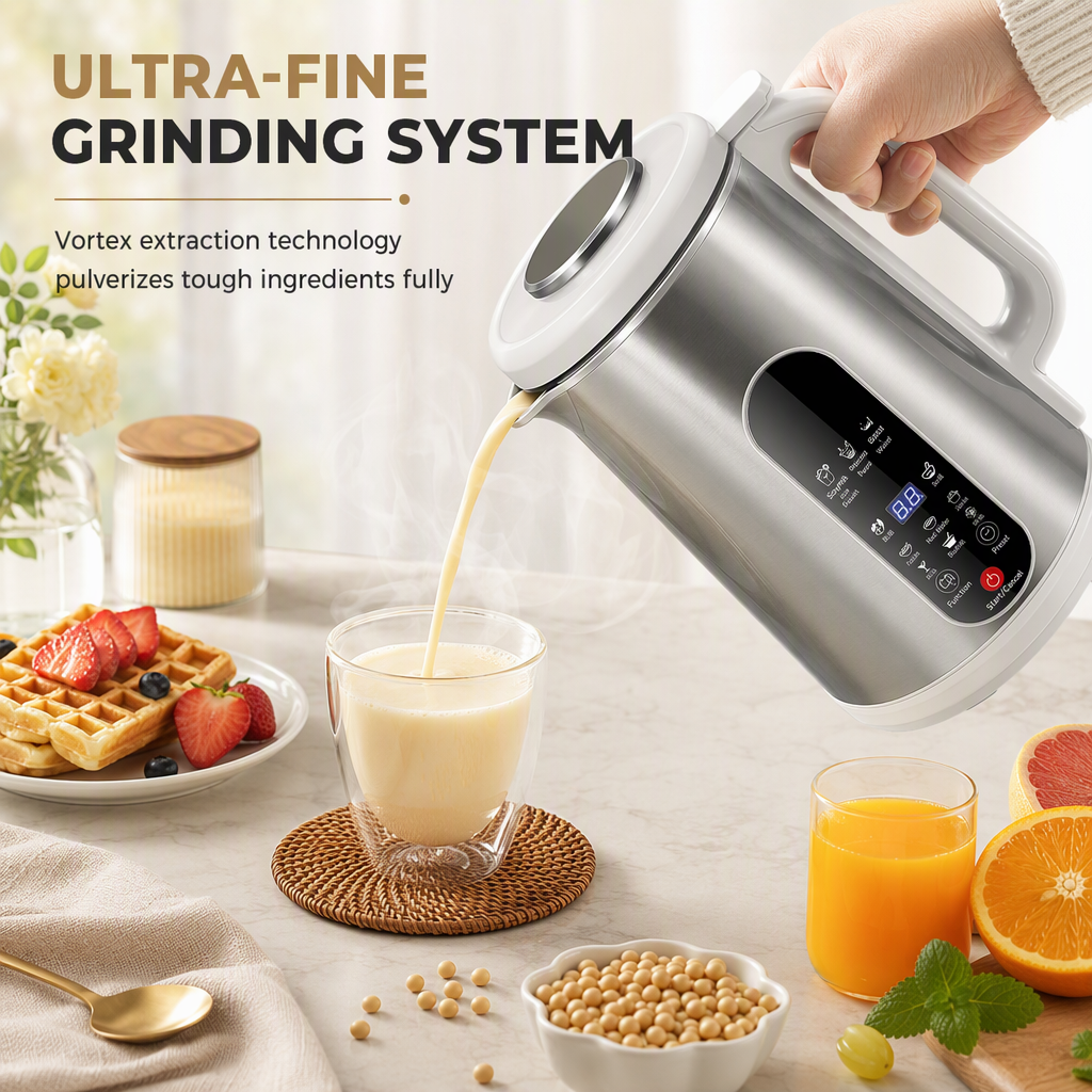 🥳2026 HOT SALE🥳💞50K+ SOLD! 🥛⚙️ 50% OFF! 304 Stainless Steel Soy Milk Maker & Blender – filter-free ultra-fine grinding, smart overnight preset, multi-layer thermal guard. Hot soy milk, porridge & baby food! 🛡️✅