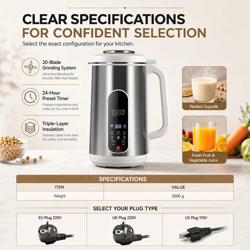 🥳2026 HOT SALE🥳💞50K+ SOLD! 🥛⚙️ 50% OFF! 304 Stainless Steel Soy Milk Maker & Blender – filter-free ultra-fine grinding, smart overnight preset, multi-layer thermal guard. Hot soy milk, porridge & baby food! 🛡️✅