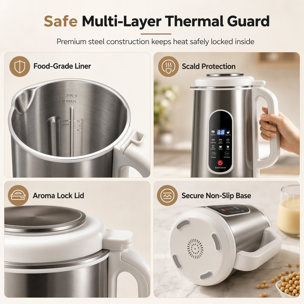 🥳2026 HOT SALE🥳💞50K+ SOLD! 🥛⚙️ 50% OFF! 304 Stainless Steel Soy Milk Maker & Blender – filter-free ultra-fine grinding, smart overnight preset, multi-layer thermal guard. Hot soy milk, porridge & baby food! 🛡️✅