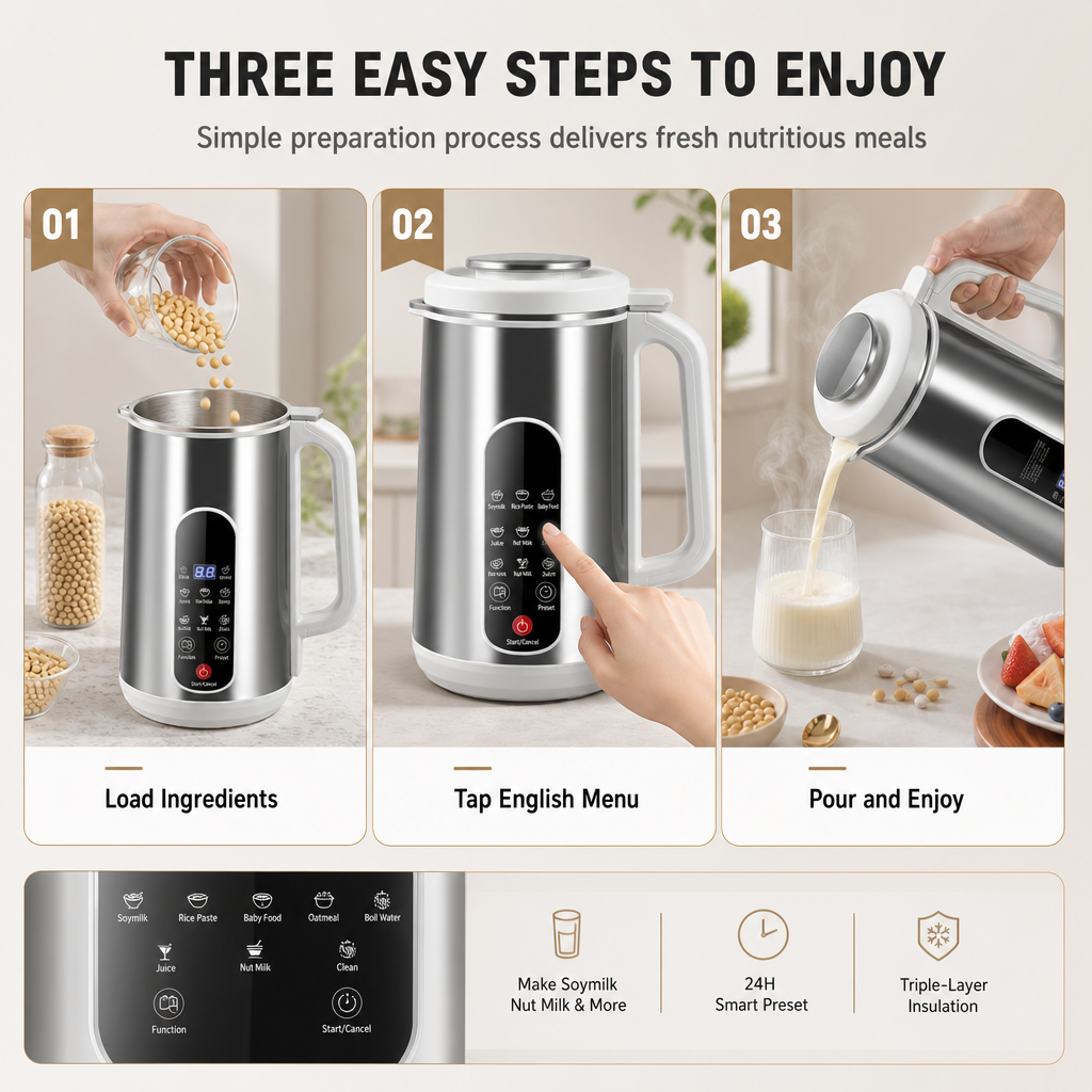 🥳2026 HOT SALE🥳💞50K+ SOLD! 🥛⚙️ 50% OFF! 304 Stainless Steel Soy Milk Maker & Blender – filter-free ultra-fine grinding, smart overnight preset, multi-layer thermal guard. Hot soy milk, porridge & baby food! 🛡️✅