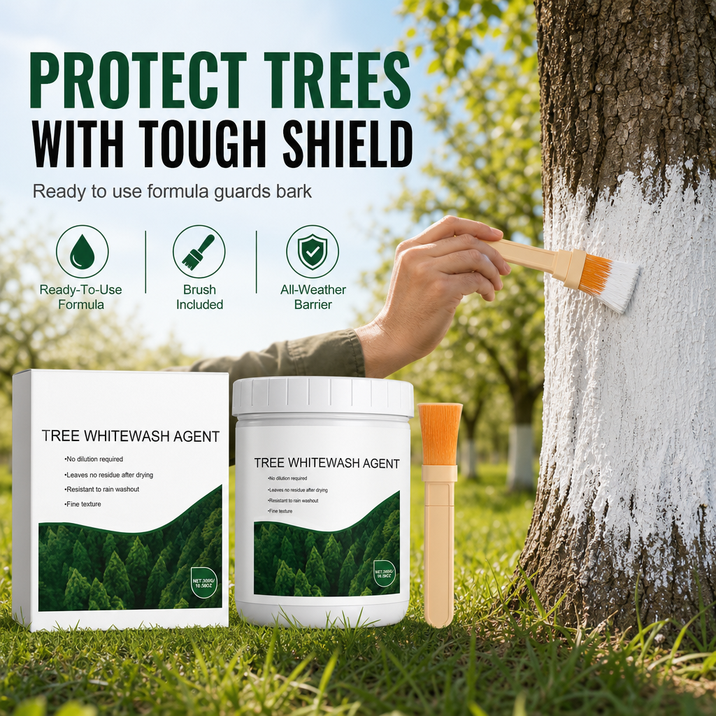 🥳2026 HOT SALE🥳💞50K+ SOLD! 🌳🛡️ 50% OFF! Tree Trunk Whitewash Protective Set – 300g with brush, shields bark from frost & insects. Easy brush-on, all-season protection! ❄️✅
